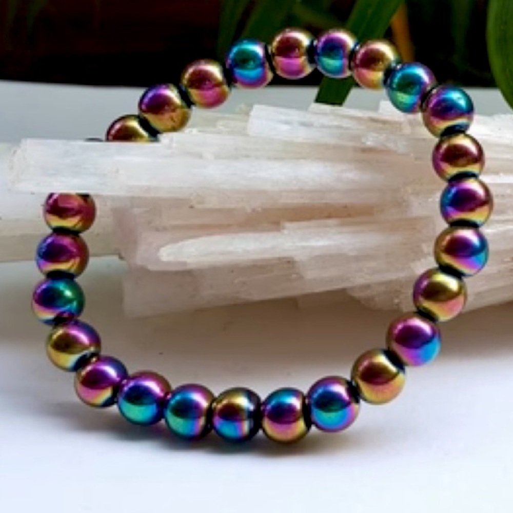 🆕New 8mm Rainbow Hematite Healing Bracelet